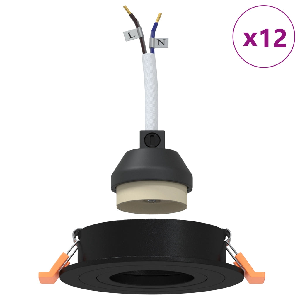 Fari incassati 12 pz Rotondo GU10 Nero Ã˜91 mm
