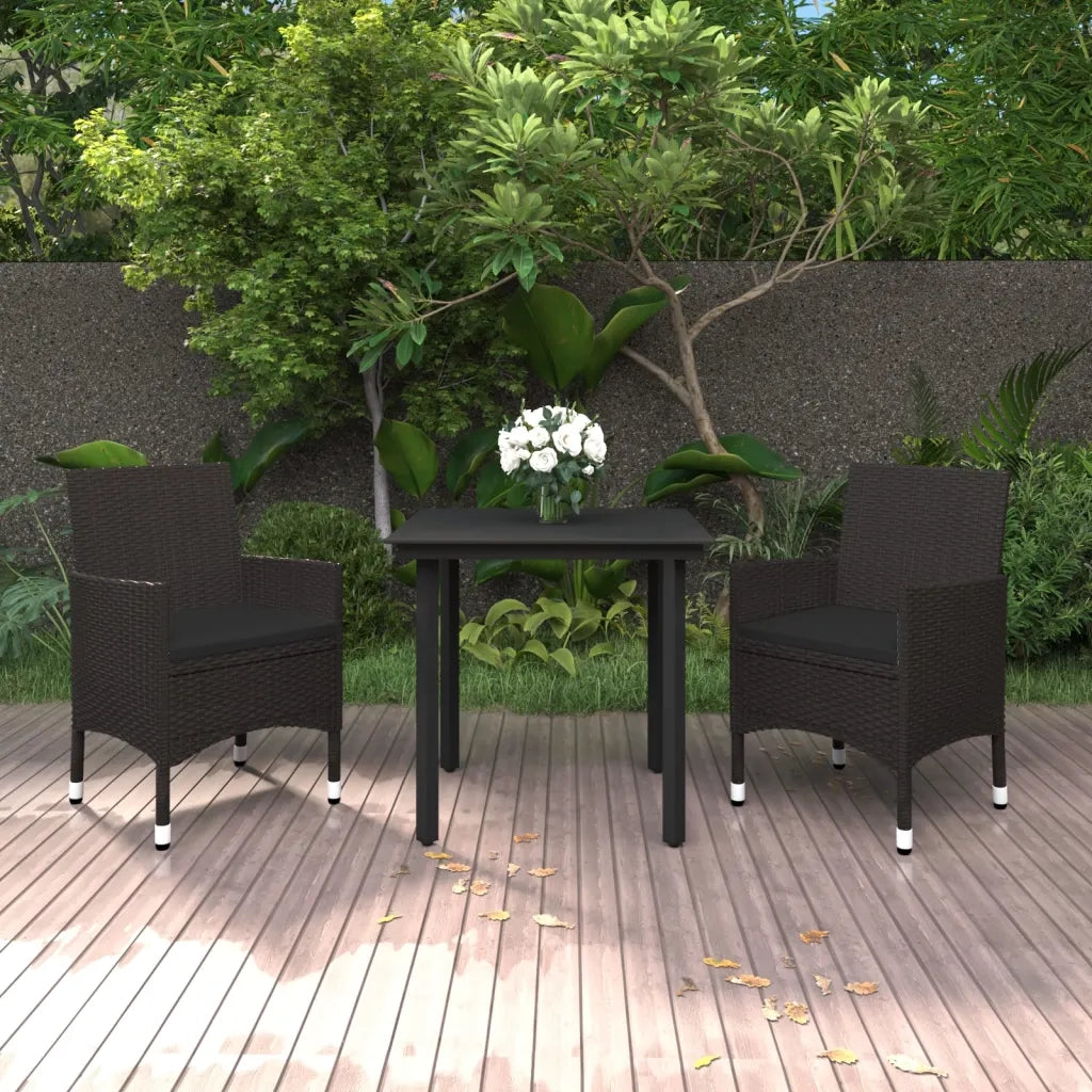 Set da Pranzo da Giardino 3 pz | Set Salotto da Giardino con Cuscini Polyrattan e Vetro