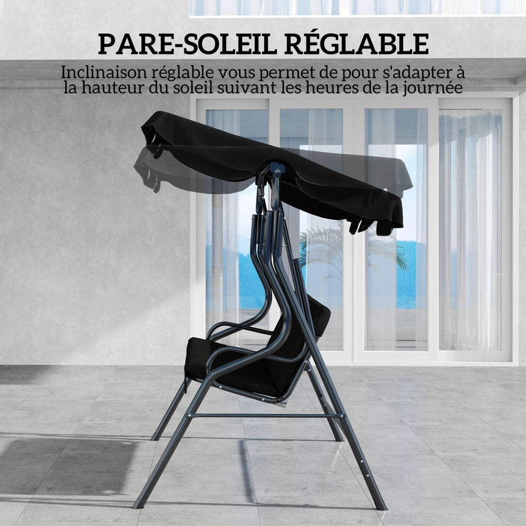Balancelle 3 Posti con Cuscini ¨C zephmum ¨C Nero, Polipropilene, 200x120x150 cm