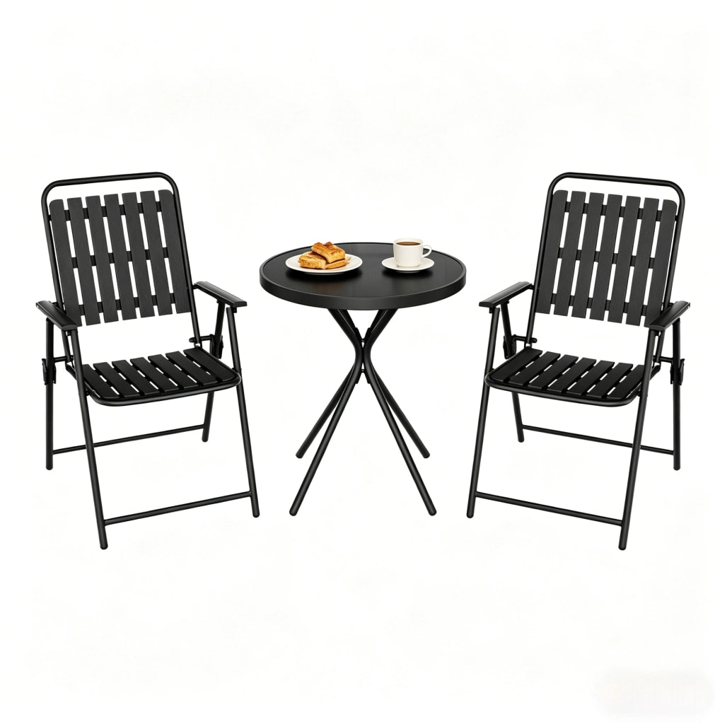 Set mobili da giardino 3 pezzi con tavolo e 2 sedie pieghevoli; nero