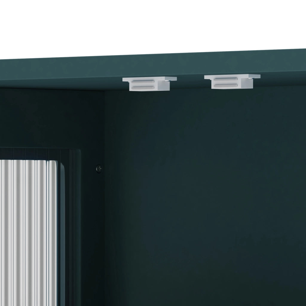 OKWISH Pensile da Bagno con 3 Ante, 1 Vano Aperto e Portasciugamani, MDF e Vetro, Verde Scuro, 88×26×82,5 cm