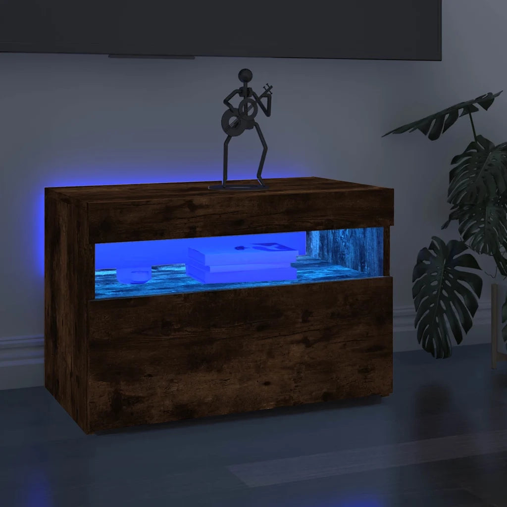 Mobile Porta TV con Luci LED Rovere Fumo 60x35x40 cm 815678