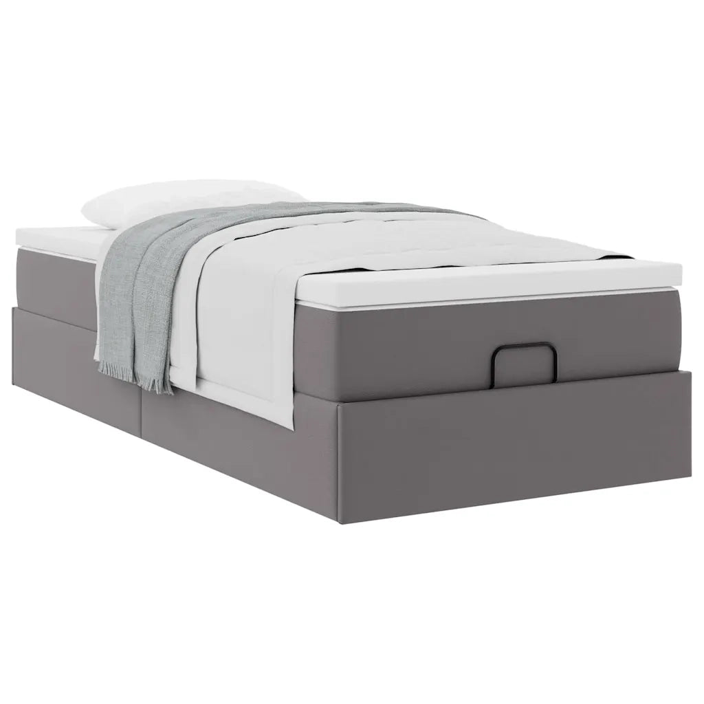 Struttura Letto Pouf con Materasso Grigio 90x200 cm Similpelle