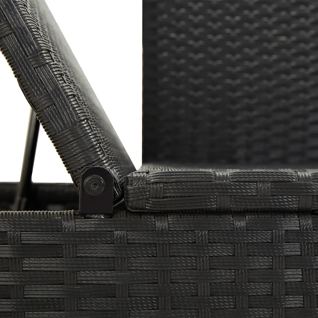 Lettino Prendisole | Sdraio da giardino | Lettino da sole con Cuscini in Polyrattan Nero