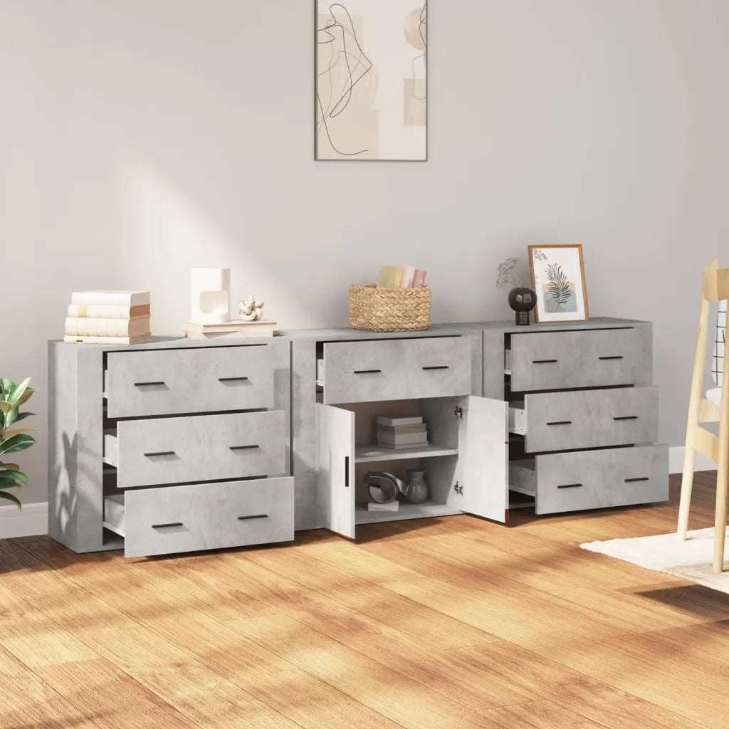 Credenze 3 pz | Madia | Buffet da pranzo | Armadio da pranzo Grigio Cemento in Legno Multistrato