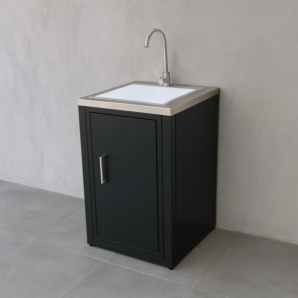 Modulo Lavello da Esterno in Acciaio Inox con Rubinetto Integrato e Tagliere – Sistema Cucina Outdoor Componibile 60,7x60,7 h.94cm