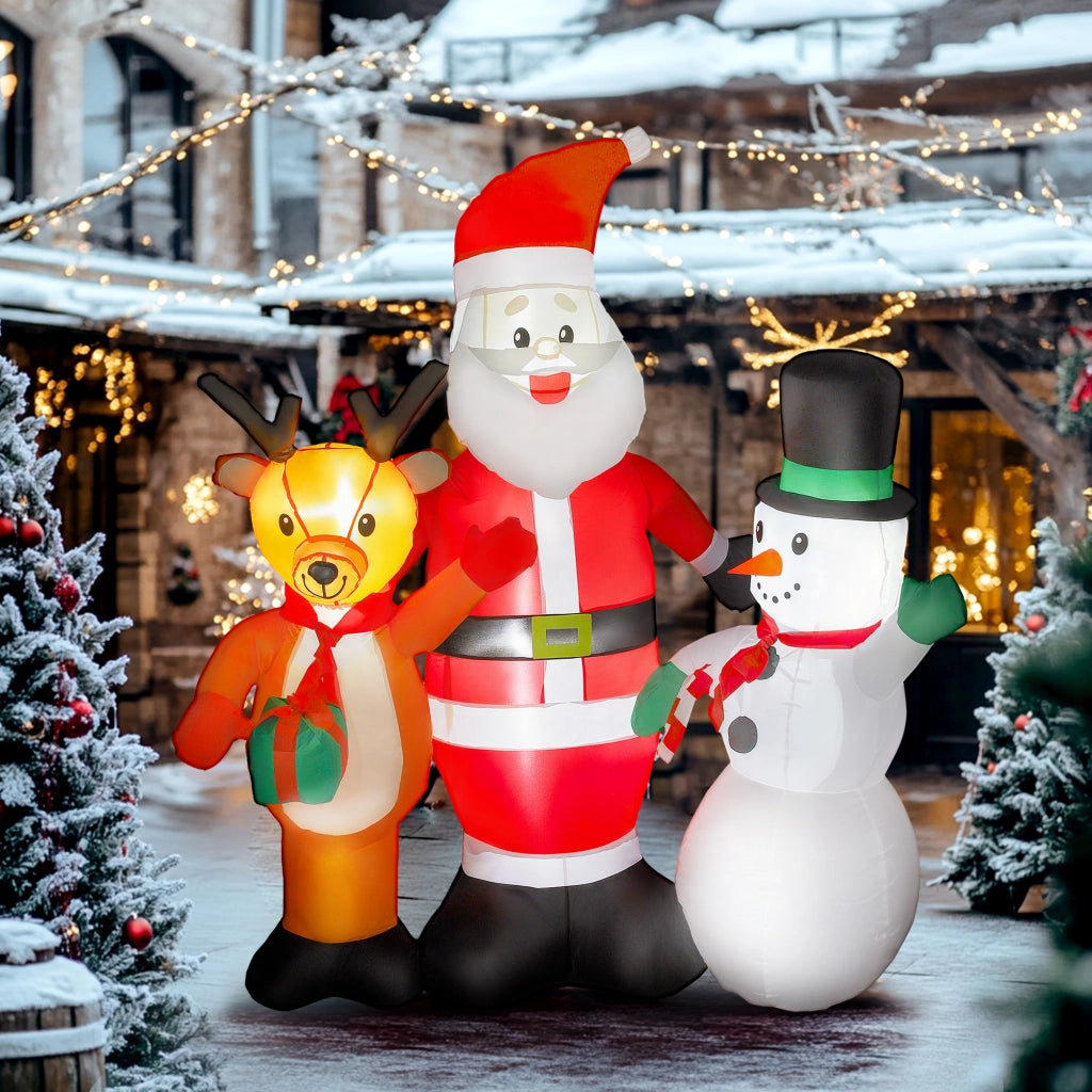Babbo Natale Inflabile 150 cm con Reno e Pupazzo di Neve Luci LED ¨C Minimal ¨C Grigio per Giardino