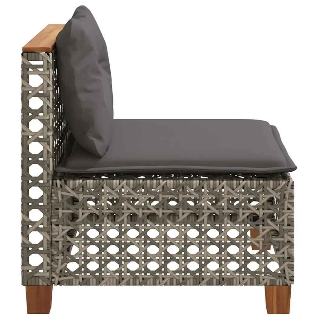 Divano Giardino Senza Braccioli con Cuscini-Sofa da Giardino-Divanetto da esterno Grigio Polyrattan