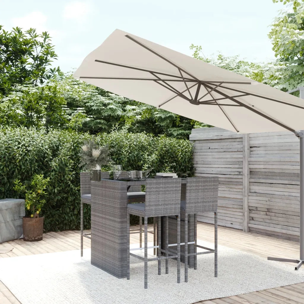 Set Bar da Giardino 5 pz con Cuscini in Polyrattan Grigiocod mxl 76709