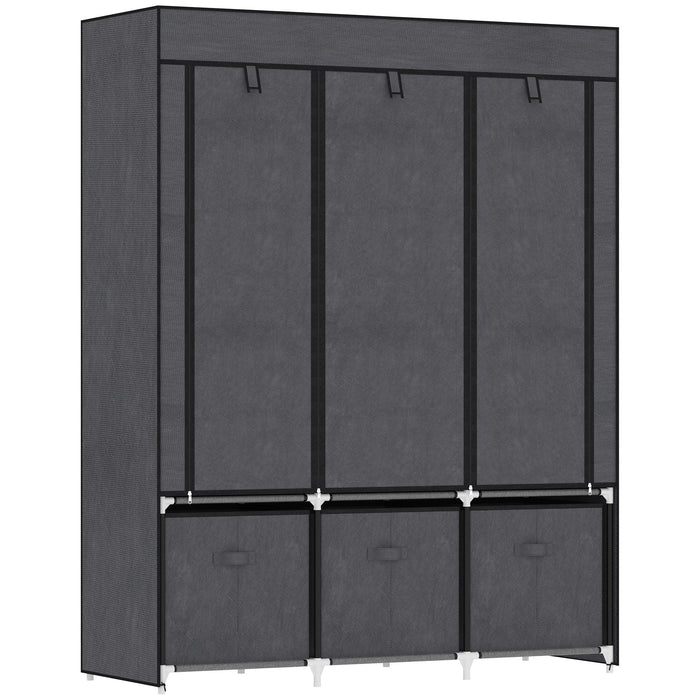 Armadio Guardaroba da Campeggio 125x43x162,5 cm con Cassetti e Ante Avvolgibili con Zip Grigio Scuro