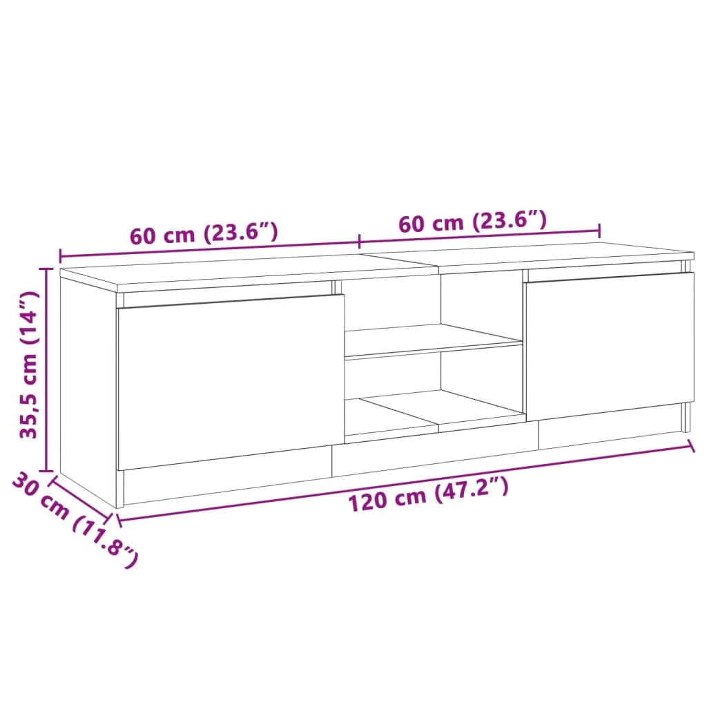 Mobile TV multimediale scaffale TV credenza mobile TV sala da pranzo soggiorno camera da letto con luci LED 120 x 30 x 35,5 cm grigio 02_0026511