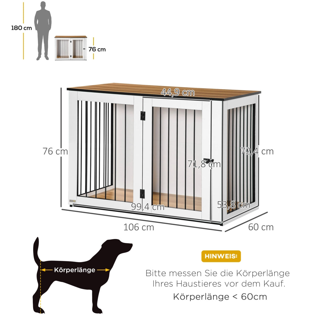 Scaffale per cani con porte bloccabili struttura in legno e acciaio per piccoli e medi cani rovere 106 × 60 × 76 cm