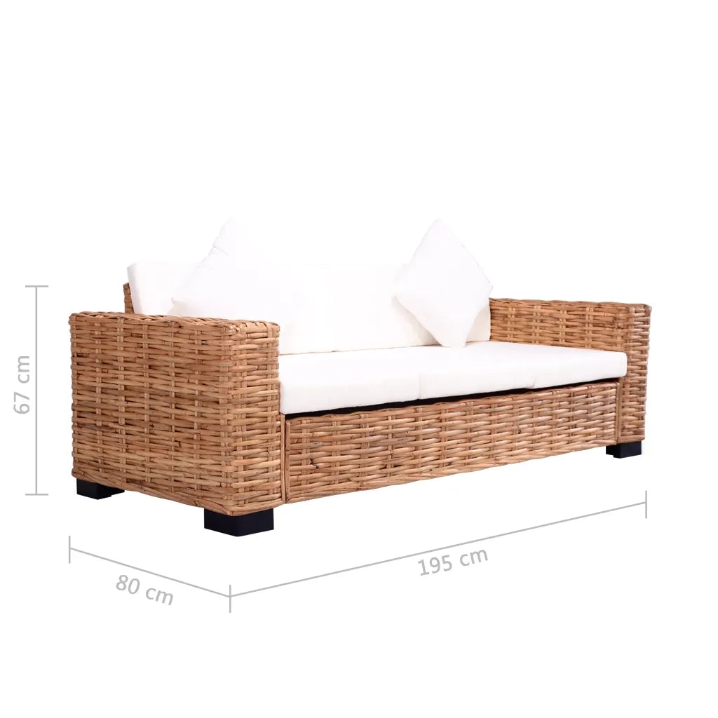 Divano da Giardino a 3 Posti in Rattan Naturale