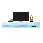 Mobile TV sospeso con 2 ante e LED; controllo tramite app; per soggiorno; in MDF; 140 × 40 × 30.5 cm; bianco