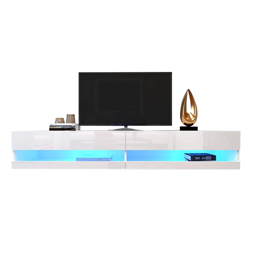 Mobile TV sospeso con 2 ante e LED; controllo tramite app; per soggiorno; in MDF; 140 × 40 × 30.5 cm; bianco