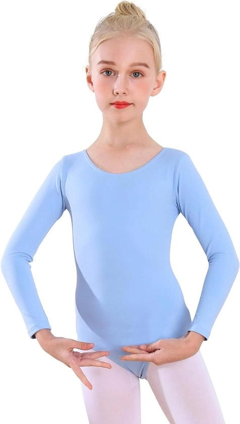 Costumi da ballo per bambine - Abito da ballo per bambina - Maniche lunghe - Corpo da ballo - Blu - Taglia 140 - Per bambine da 3 a 12 anni