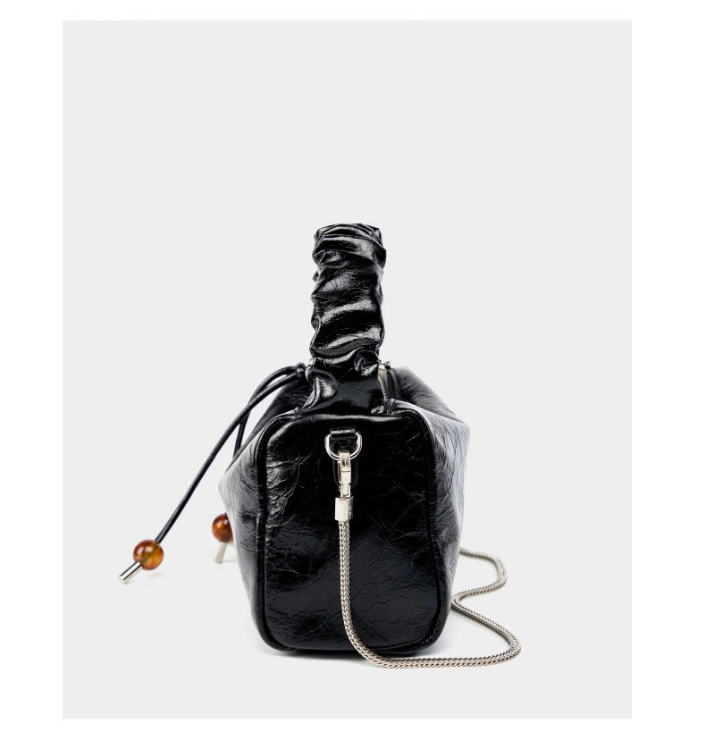 Borsa a mano/a tracolla da donna in vera pelle, colore nero.