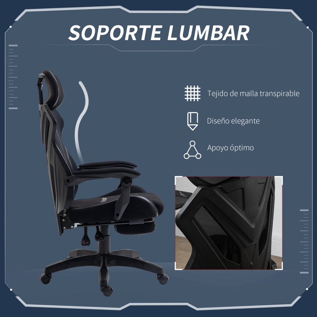 Sedia Gaming con Poggiapiedi Retrattile ¨C Minimal ¨C Nero 65x65x119-129 cm