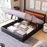 Letto Contenitore Imbottito LED ¨C MINIMAL ¨C Nero, Similpelle, 140x190