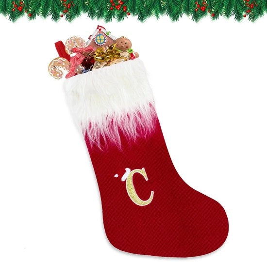 Decorazioni per albero di Natale in cotone 56 cm con lettere, barba bianca e calze rosse