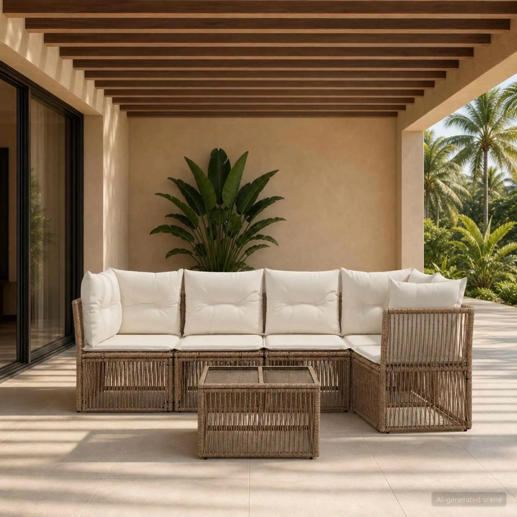 Set Divano da Giardino 6 pz Beige polyrattan 3434220