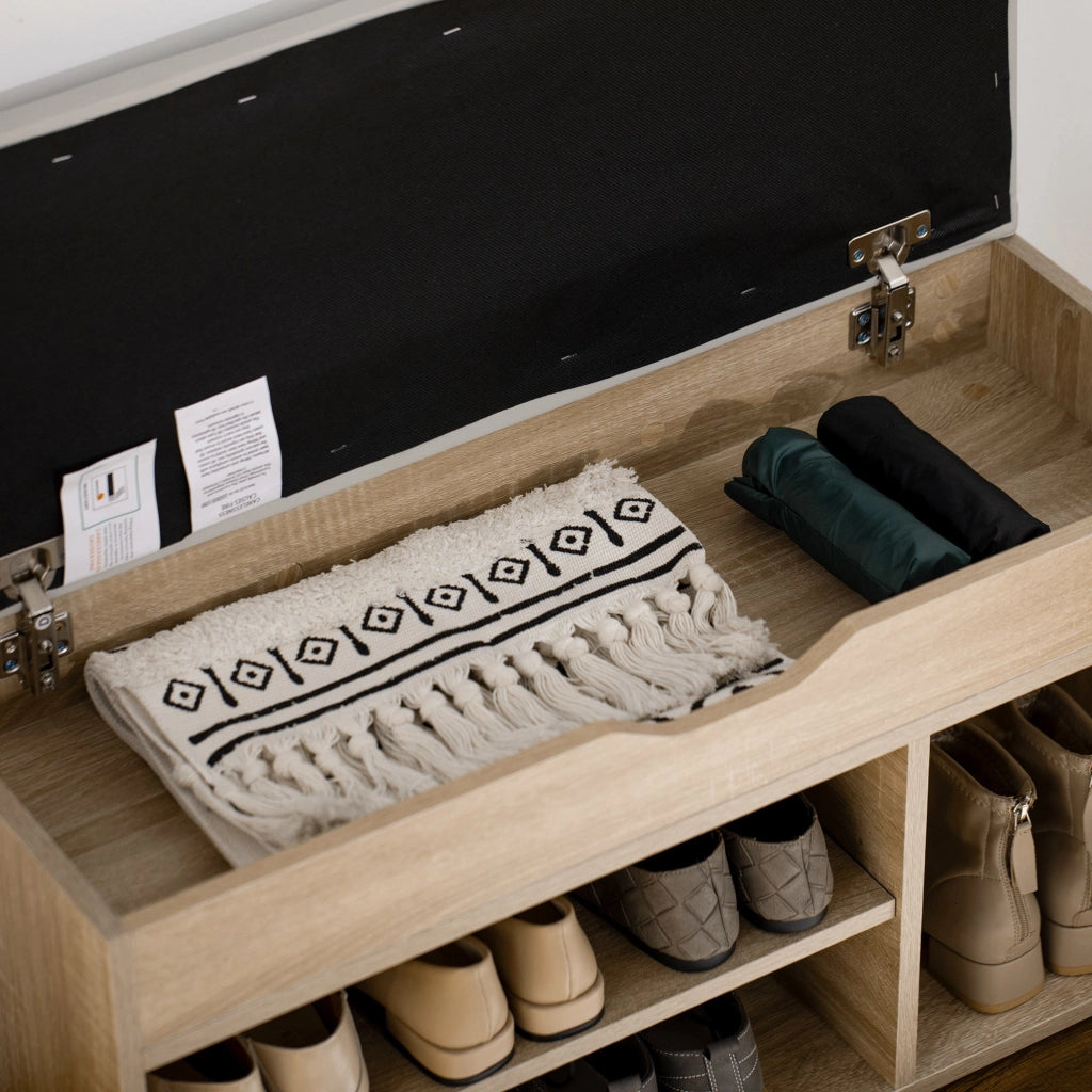 Scarpiera Salvaspazio Imbottita con Spazio a Scomparsa 80x30x45 cm in Legno e Pelle PU Colore Legno