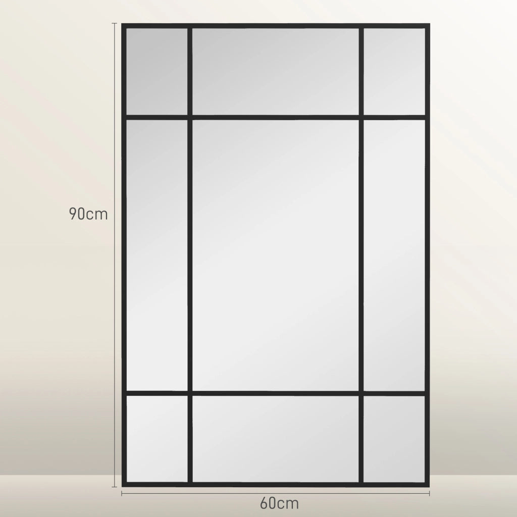 Specchio da parete stile finestra 90x60 cm nero, montaggio verticale e orizzontale per arredo casa