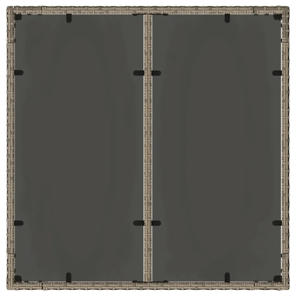 Tavolo da Giardino | Tavolino da esterno Piano in Vetro Grigio 90x90x75 cm Polyrattan