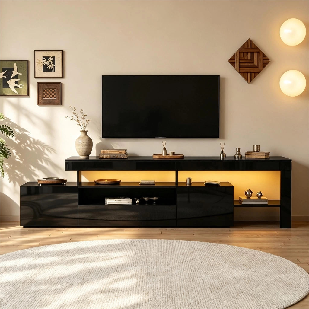 Mobile TV lucido, con illuminazione a LED, adatto a televisori da 85 pollici, 192 x 37 x 53 cm, nero