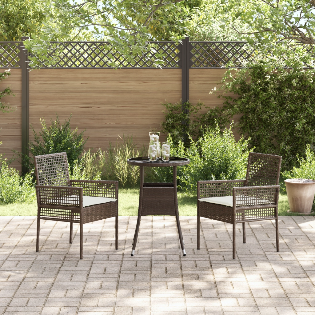 Set da Pranzo da Giardino 3 Pezzi Marrone in Rattan Polietilene