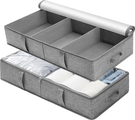 Sistema di Archiviazione Sotto Letto - 50L Sistema di Archiviazione con Cerniera - Set a 2 Pezzi - Ripiegabile e Adattabile Distributore per Abiti, Coperte e Scarpe