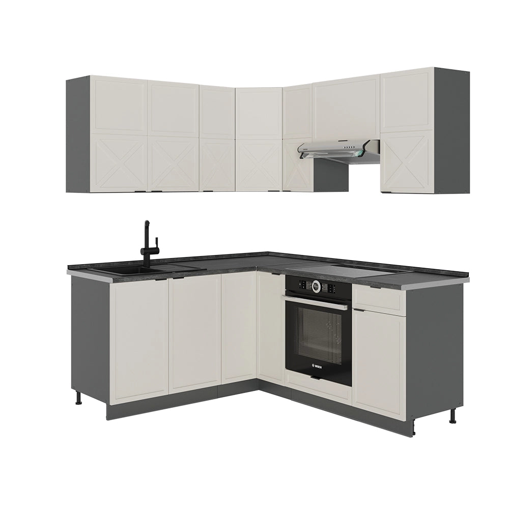 Cucina angolare completa Fame-Line GrigioBeige/Antracite 190 x 60 cm, PL Antracite Vicco