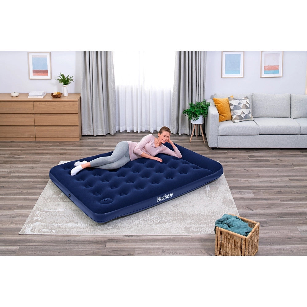 Trade Shop - Materasso Gonfiabile Matrimoniale Floccata Con Pompa A Pedale Integrata 203x152x28cm 67226 -
