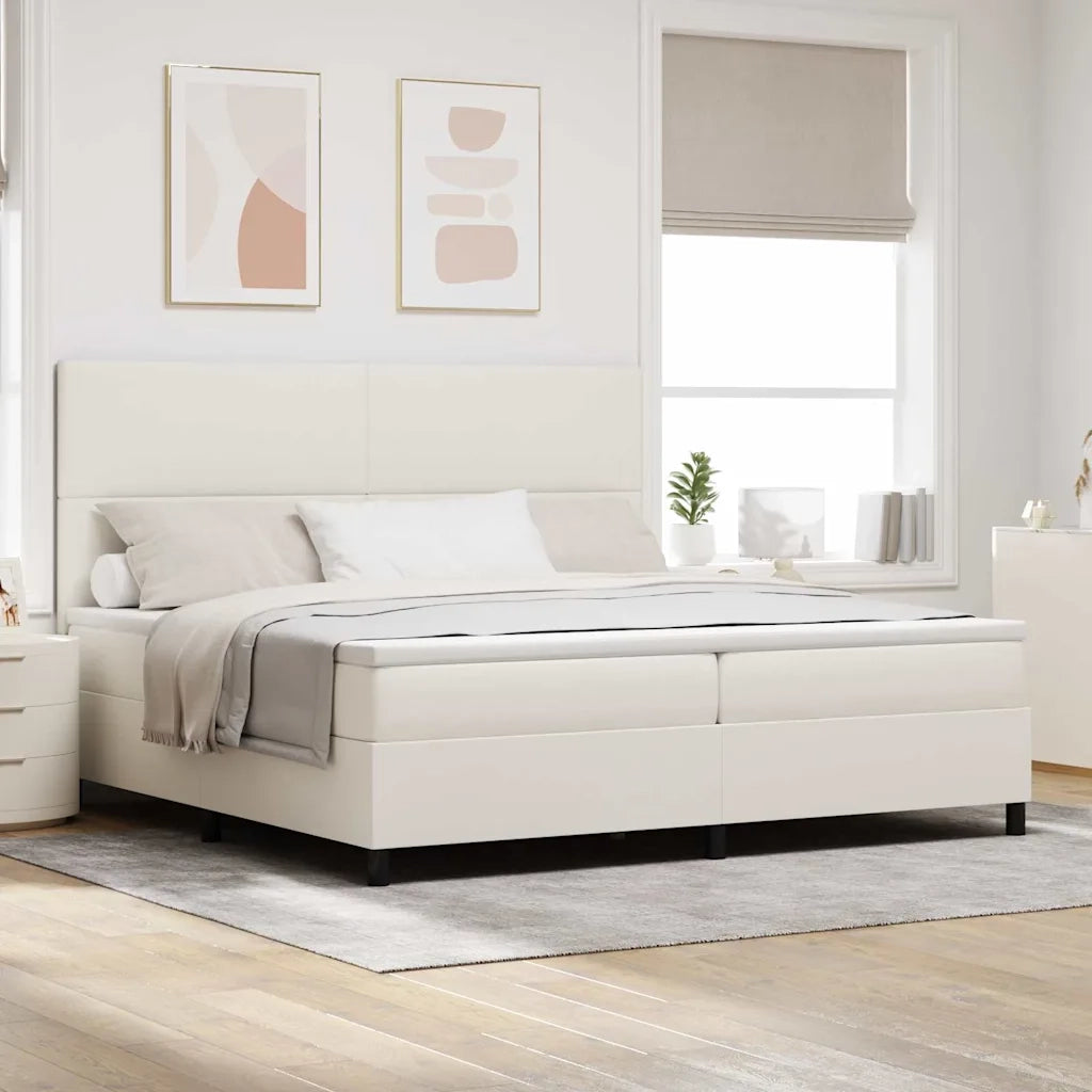 Letto a molle Crema e Bianco 200 x 200 cm Tessuto in Cords