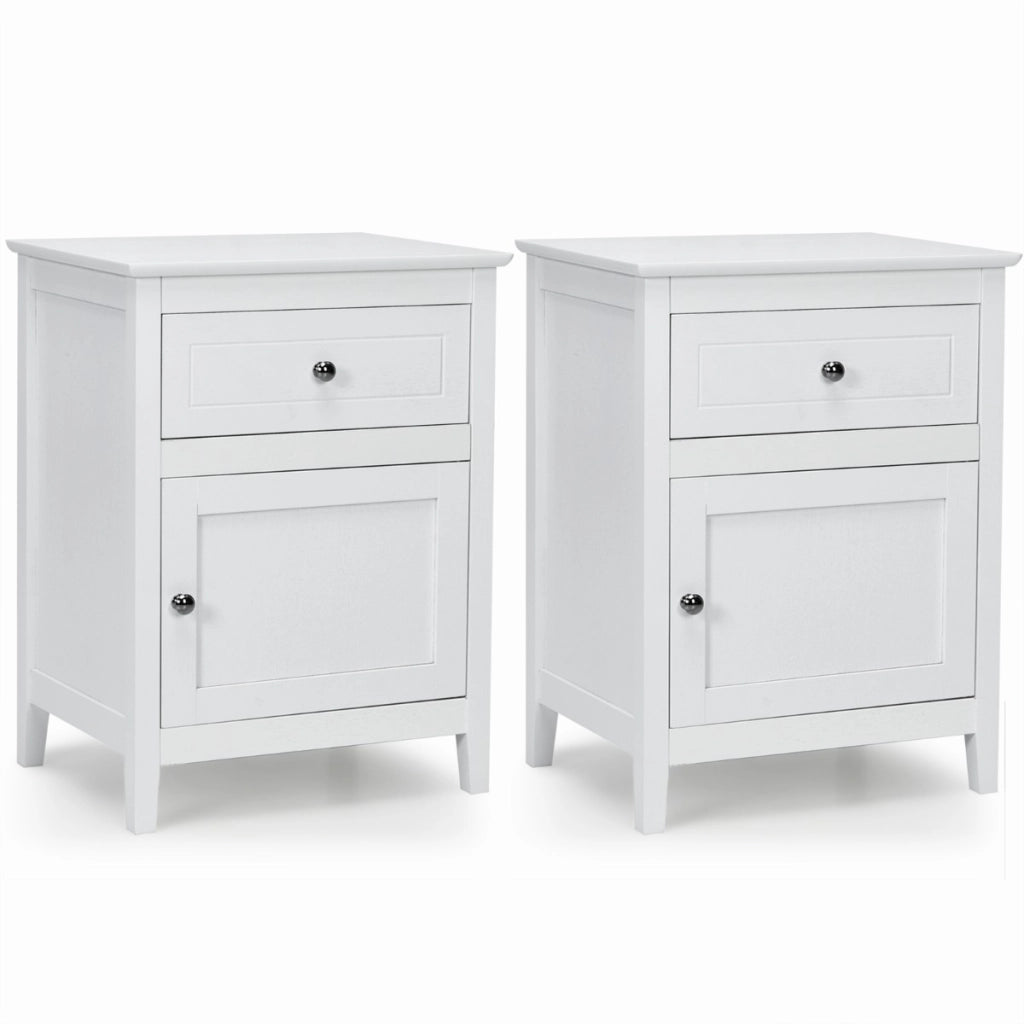Set 2 comodini moderni a 2 livelli con superficie spaziosa-Tavolini con cassetto estraibile gambe in legno Bianco