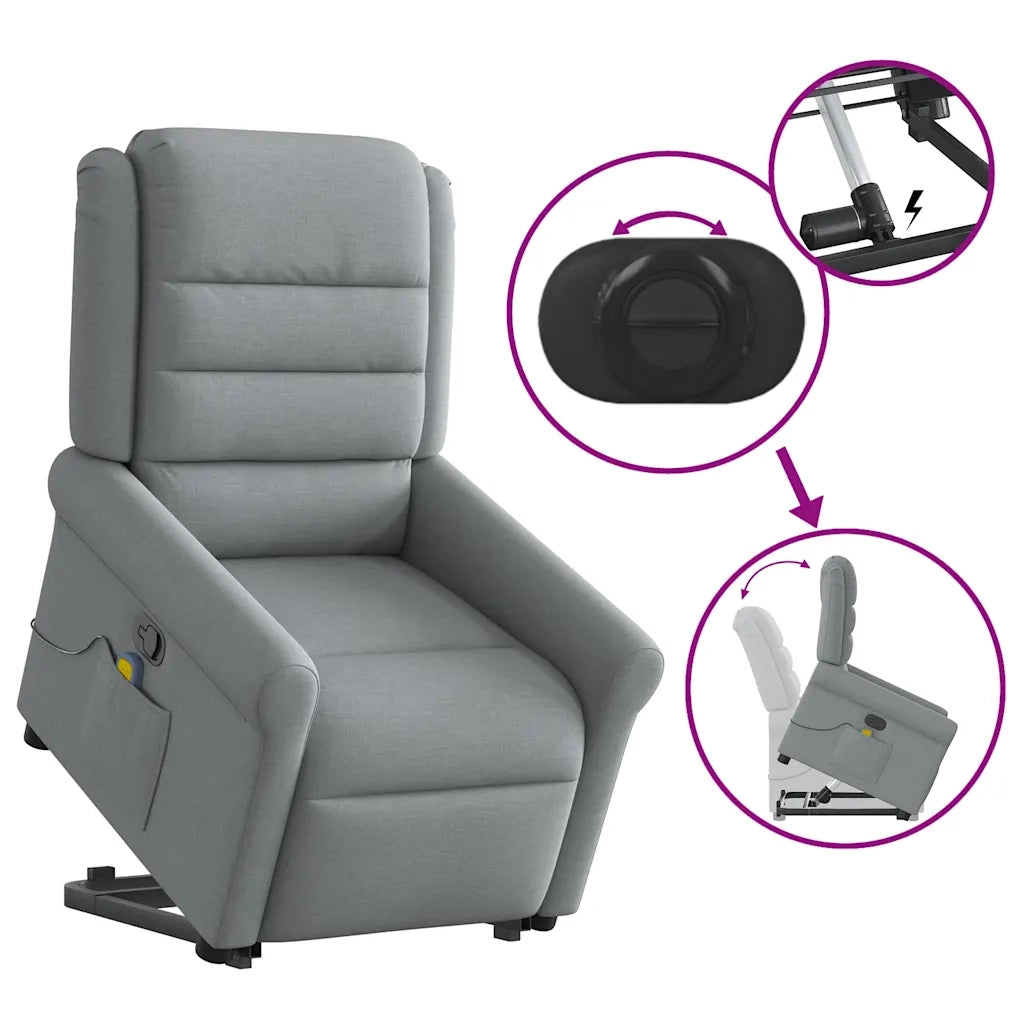 Poltrona Alzapersona Massaggi Reclinabile Grigio Chiaro Tessuto 3303324