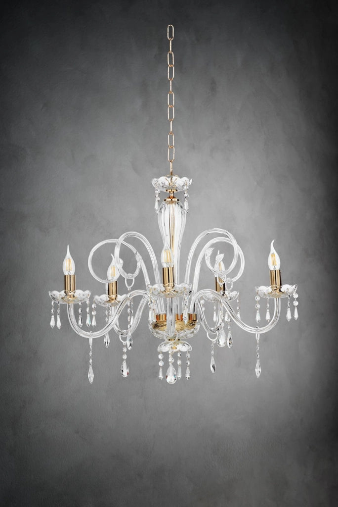 MARIA TERESA LAMPADARIO MT/5 L6 PASTORALE D.72CM ORO E TRASPARENTE 5 LUCI ATTACCO E14