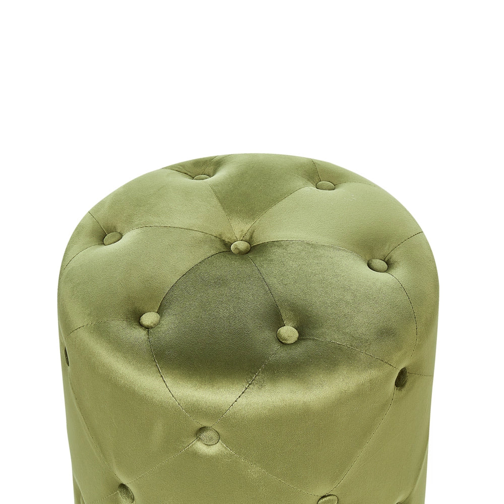 Pouf elegante in velluto di colore verde oliva trapuntato stile classico moderno