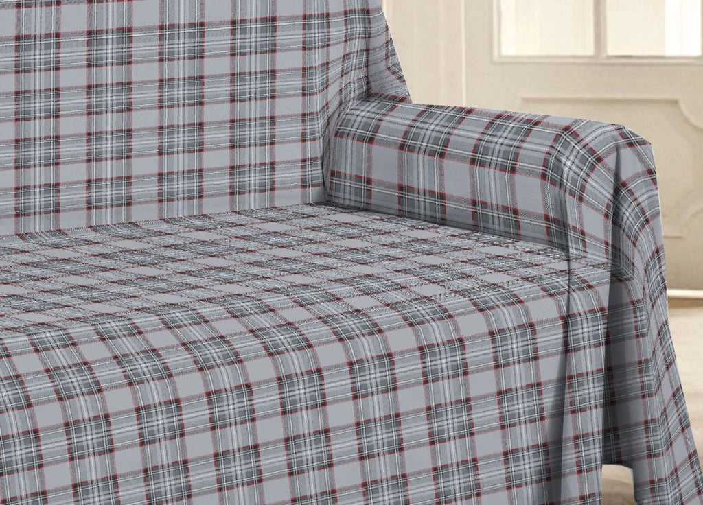 Telo Arredo Multiuso Linea Pensieri Delicati In 100% Cotone Disegno Tartan - Matrimoniale - Grigio