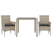 Set Pranzo da Giardino 3pz | Set Salotto da Giardino con Cuscini Polyrattan e Vetro