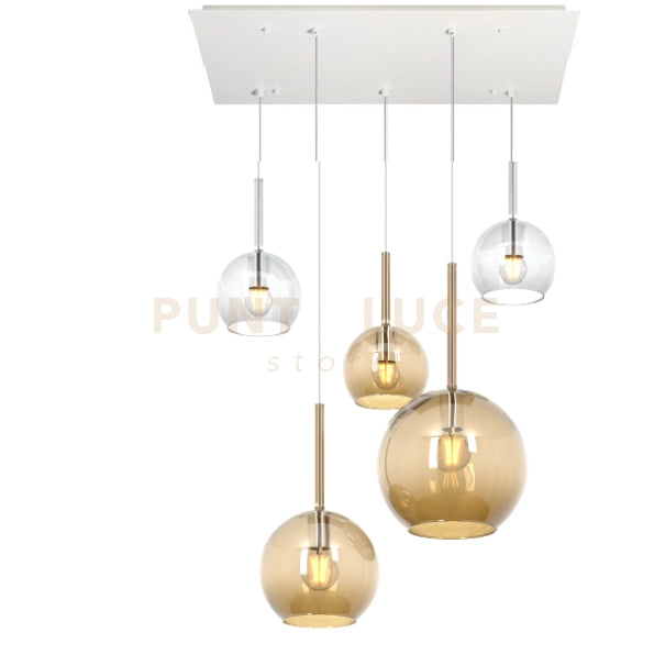 SOSP. BIANCO RETTANGOLARE 5 LUCI VETRI (1 GRANDE AM+1 MEDIO AM+3 PICCOLO (1X AM+2X TR)) 1155BI-S5 RMIX-TA