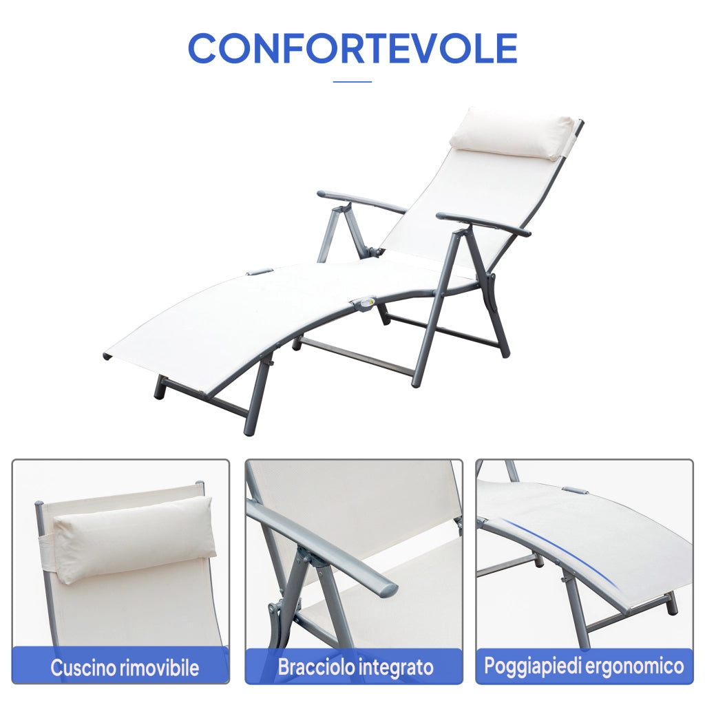 Sdraio da Giardino Pieghevole con Cuscino ¨C zephmum ¨C Beige 137x63.5x100.5cm
