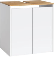 Mobile sottolavabo per bagno Viktor, Bianco/Artisan, 60.2 x 65 cm, con foro per sifone e ripiano interno regolabile in altezza