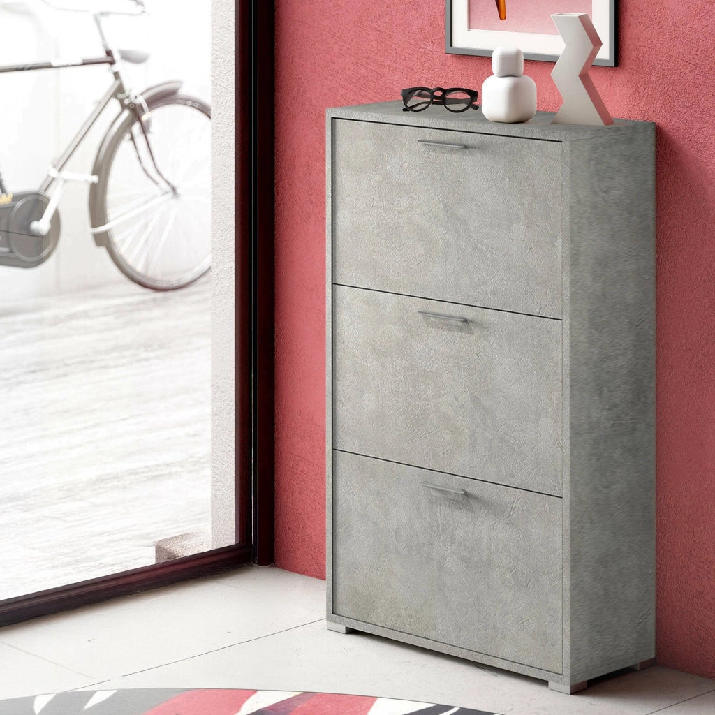 Mobile Portascarpe Axinite, Scarpiera 18 Paia Made in Italy, 67x28x112h cm Grigio Cemento
