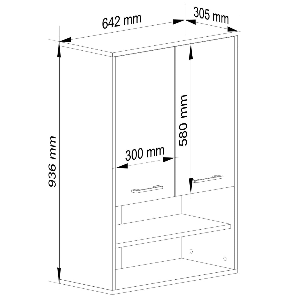 Mobile bagno sospeso AKORD FIN H934 W64 Grigio Grafite 2 ante 64x94x30 cm