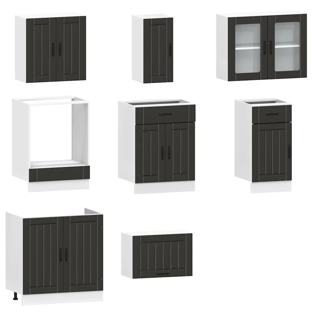Set Mobili da Cucina 8 pz Kalmar Neri Legno Multistrato 3314832