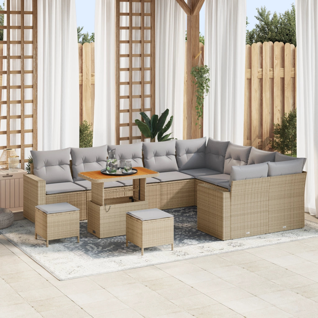 Set di divani da giardino  12 pezzi con cuscini beige in rattan poliestere