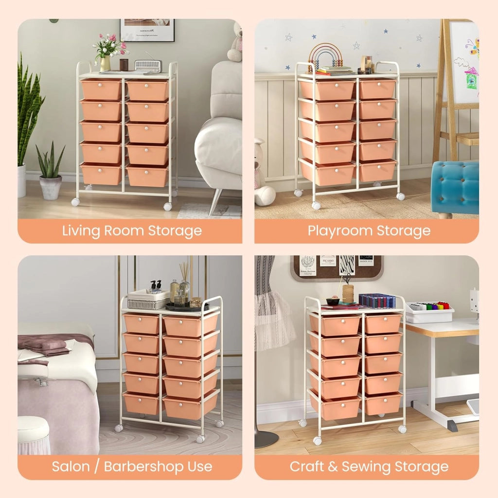 Carrello con 10 cassetti, impilabile, per cassetti, da cucina, bagno, ufficio, 65,5 x 37 x 87 cm (arancione chiaro)