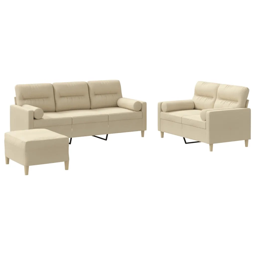Set Divani 3 pz con Cuscini Crema in Tessuto