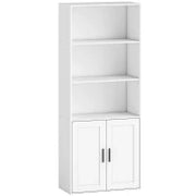 Libreria con Ripiani Aperti e Armadietto 2 Ante con Mensola Interna Regolabile, 60x30x145.5 cm, Bianco